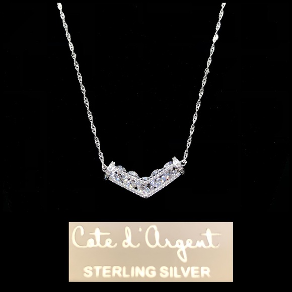 Sterling silver chevron bar Cate d’ Argent necklace - Picture 1 of 10